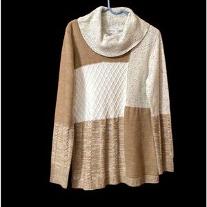 Calvin Klein Cotton Blend Color Block Shawl Collar Knit Sweater Size M
